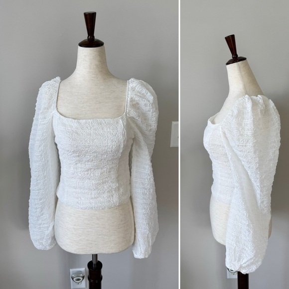 Harper Corset Elegant White Puff Sleeve Top - Picture 1 of 8